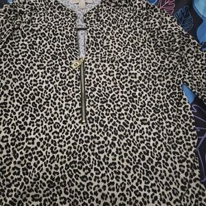 Leopard Print Zip-Up Blouse